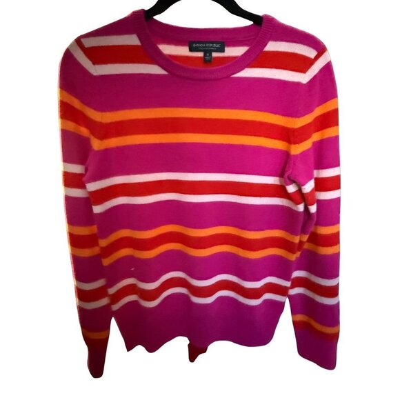 Banana Republic Womens Small Striped Cashmere Sweater Pink Orange White - Picture 2 of 4